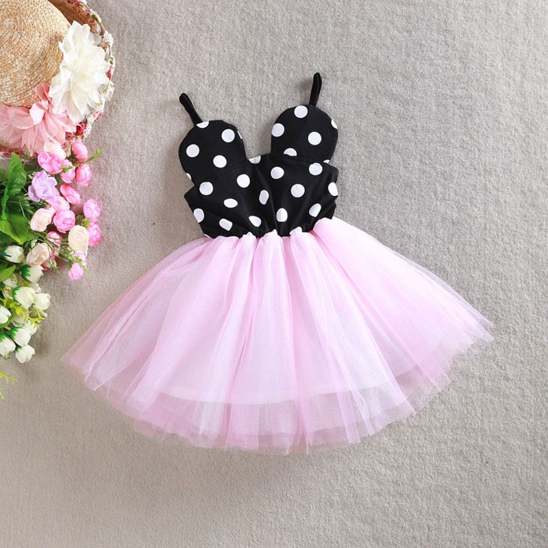 Minnie Mouse Inspired Black & White Polka Dot Pink Birthday Party Dress